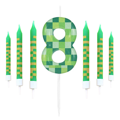 Green My World Candle Birthday Party Pixel Theme Video Game Party Decoration Cake Top Digital Candl 7