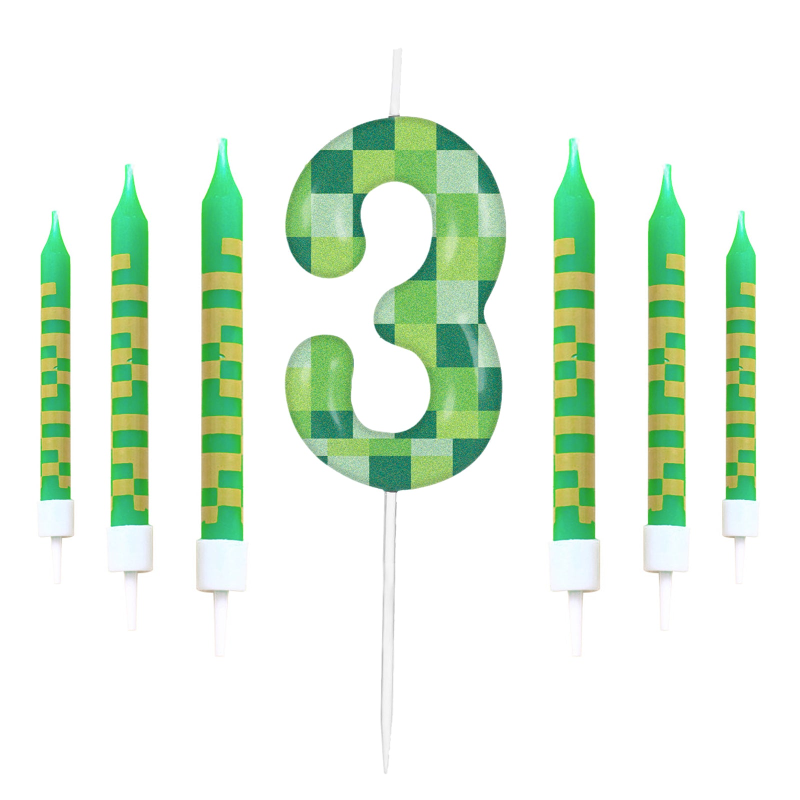 Green My World Candle Birthday Party Pixel Theme Video Game Party Decoration Cake Top Digital Candl 8