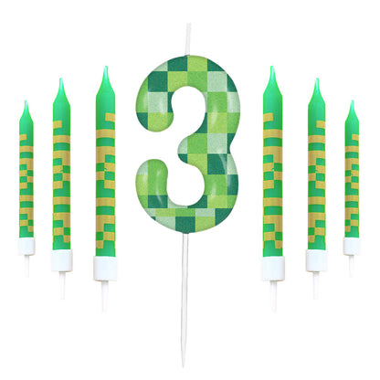 Green My World Candle Birthday Party Pixel Theme Video Game Party Decoration Cake Top Digital Candl 8