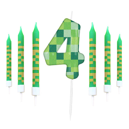 Green My World Candle Birthday Party Pixel Theme Video Game Party Decoration Cake Top Digital Candl 9