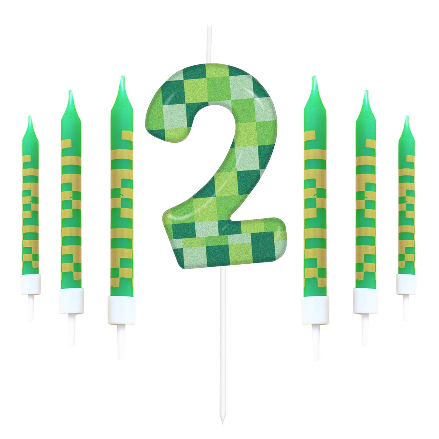 Green My World Candle Birthday Party Pixel Theme Video Game Party Decoration Cake Top Digital Candl 10