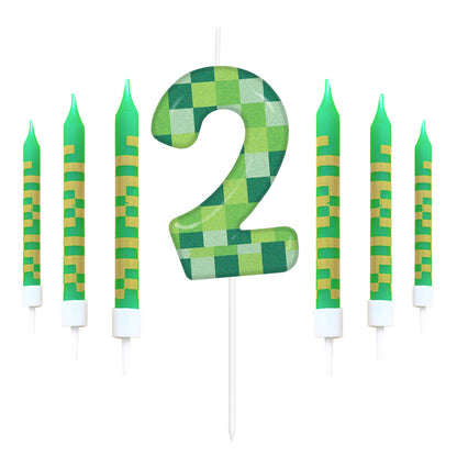 Green My World Candle Birthday Party Pixel Theme Video Game Party Decoration Cake Top Digital Candl 10