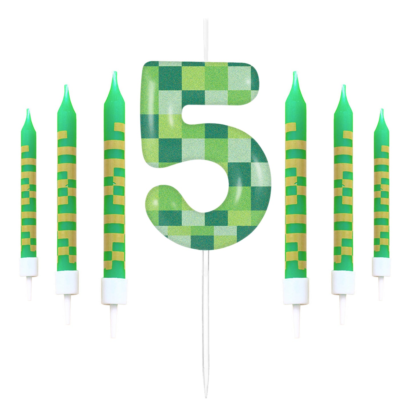 Green My World Candle Birthday Party Pixel Theme Video Game Party Decoration Cake Top Digital Candl 11