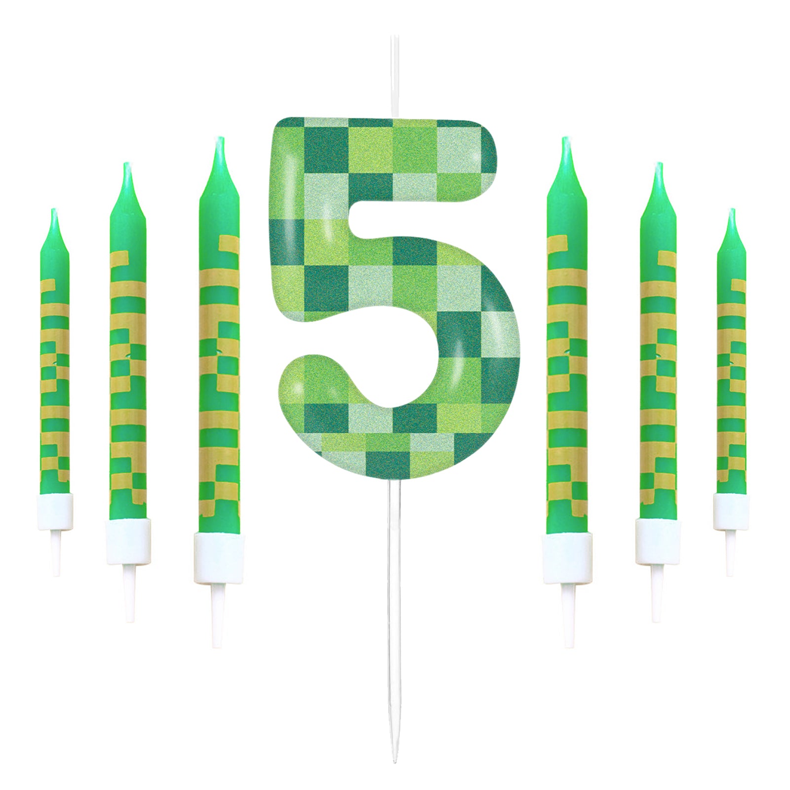 Green My World Candle Birthday Party Pixel Theme Video Game Party Decoration Cake Top Digital Candl 11