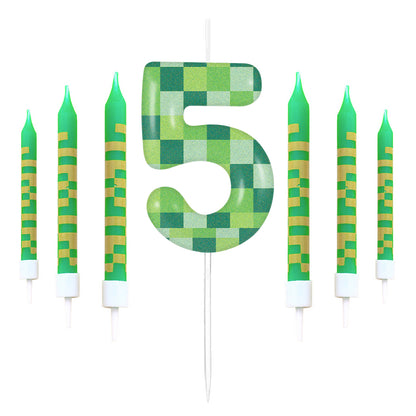 Green My World Candle Birthday Party Pixel Theme Video Game Party Decoration Cake Top Digital Candl 11