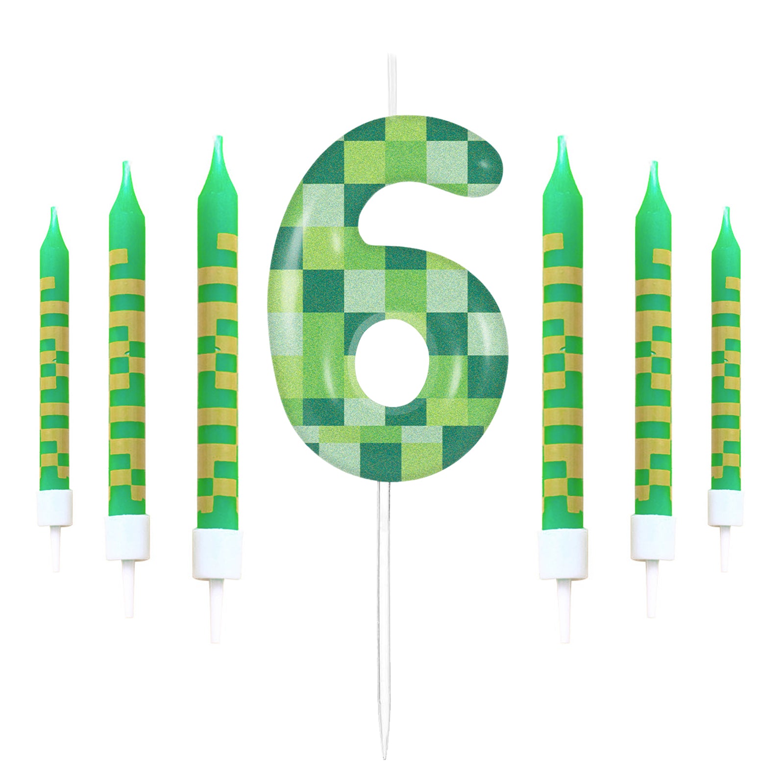 Green My World Candle Birthday Party Pixel Theme Video Game Party Decoration Cake Top Digital Candl 13