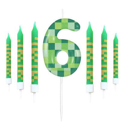 Green My World Candle Birthday Party Pixel Theme Video Game Party Decoration Cake Top Digital Candl 13