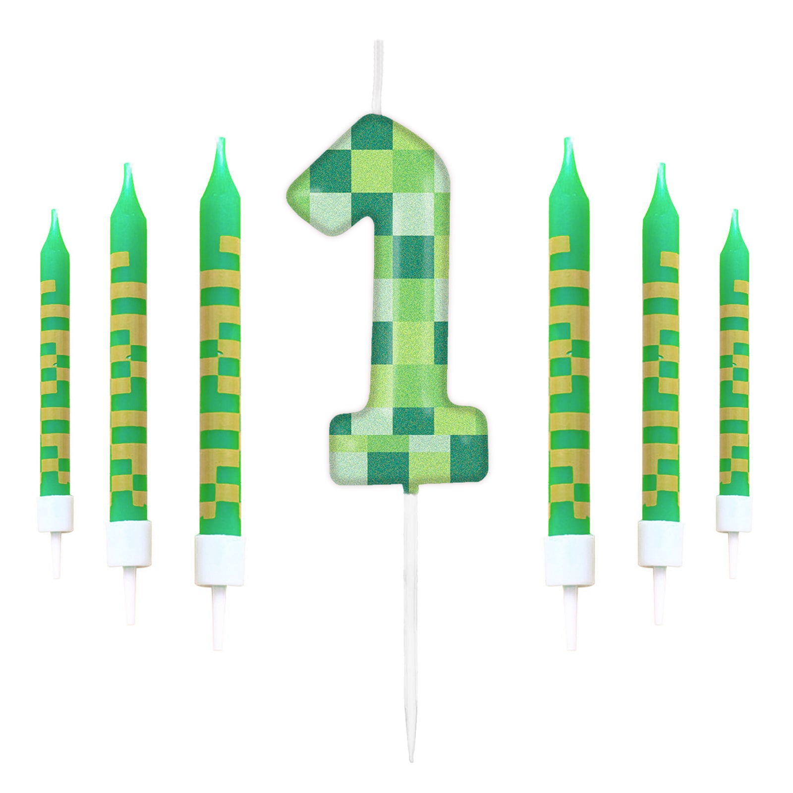 Green My World Candle Birthday Party Pixel Theme Video Game Party Decoration Cake Top Digital Candl 15