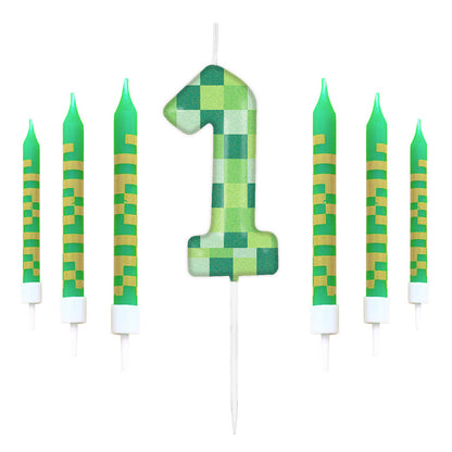 Green My World Candle Birthday Party Pixel Theme Video Game Party Decoration Cake Top Digital Candl 15
