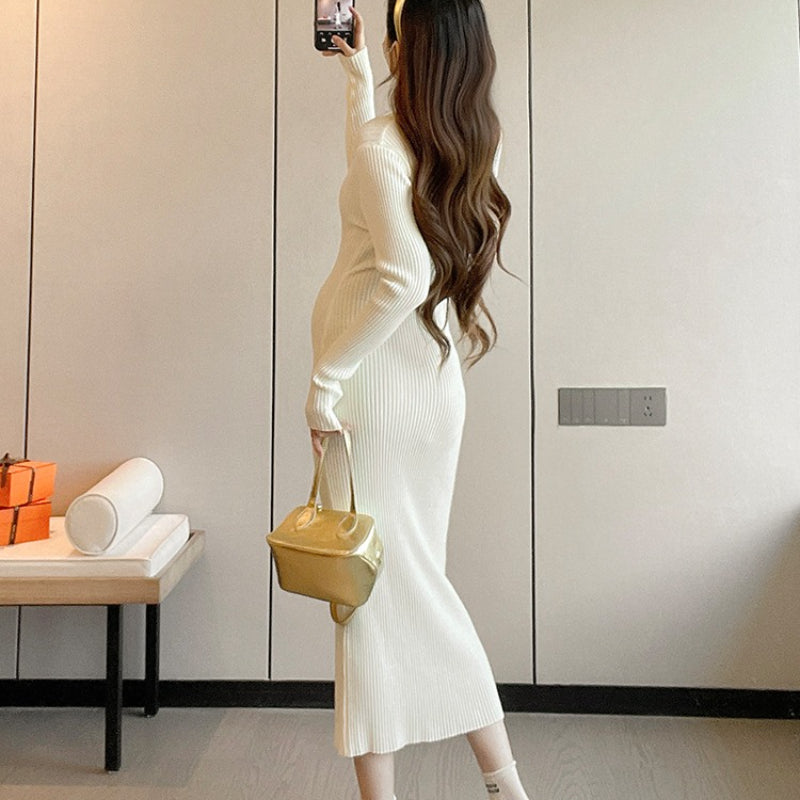 Autumn Winter Maternity Basic Dress, Slim Stretch Sweater Dress for Pregnant Women, Long Sleeve O-Neck Inner Dress