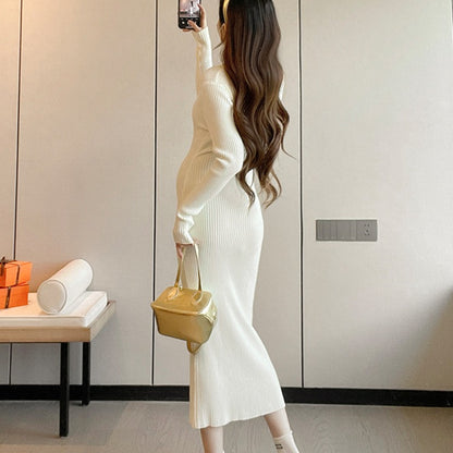 Autumn Winter Maternity Basic Dress, Slim Stretch Sweater Dress for Pregnant Women, Long Sleeve O-Neck Inner Dress