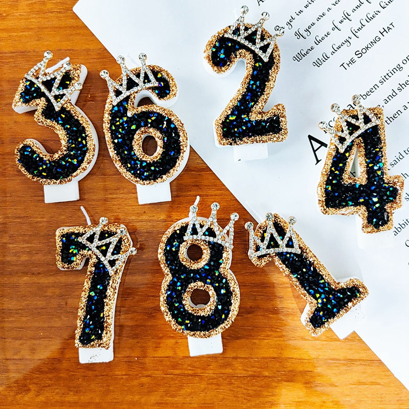 Luxury Black Diamond Crown Candle Number, Happy Birthday Cake Candles & Stylish Cake Topper Decoration for Wedding