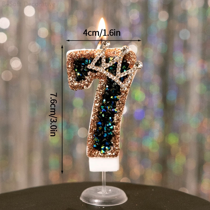 Luxury Black Diamond Crown Candle Number, Happy Birthday Cake Candles & Stylish Cake Topper Decoration for Wedding