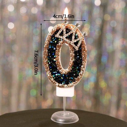 Luxury Black Diamond Crown Candle Number, Happy Birthday Cake Candles & Stylish Cake Topper Decoration for Wedding