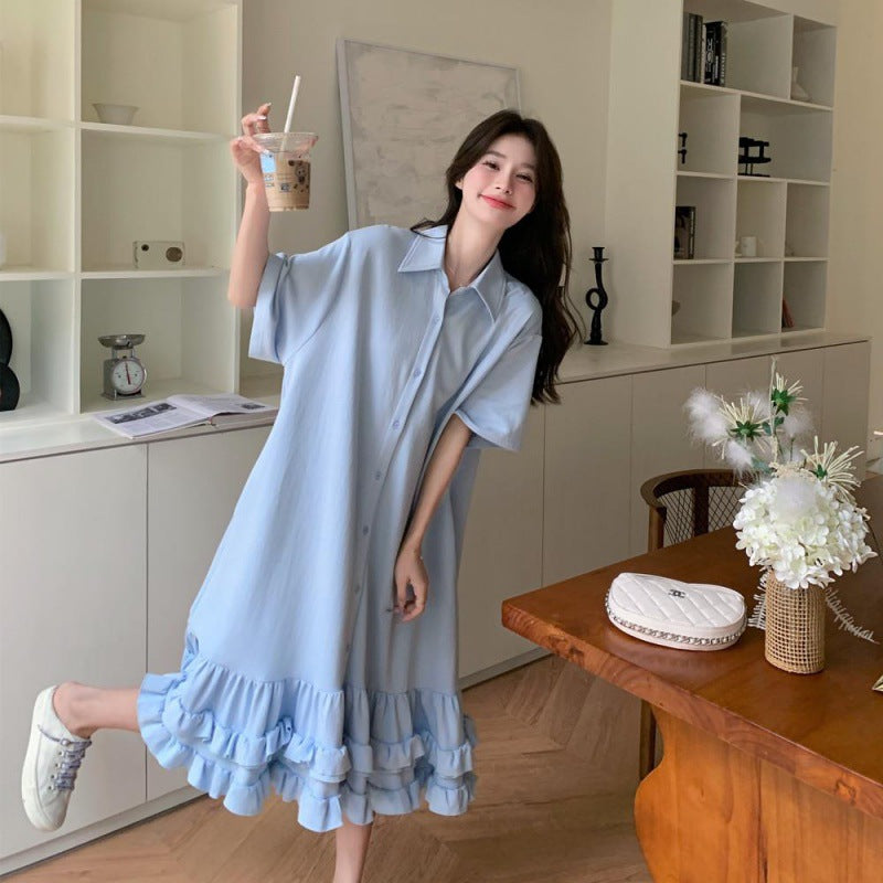 Korean Style Maternity Dress, French Sweet Loose Summer Dress for Pregnant Women, Plus Size Casual Mid-Length Dress