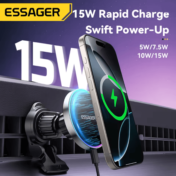 Essager 15W Magnetic Car Phone Holder With Wireless Charger Stand For IPhone And Magsafe Devices 1