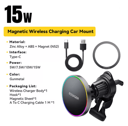 Essager 15W Magnetic Car Phone Holder With Wireless Charger Stand For IPhone And Magsafe Devices 3
