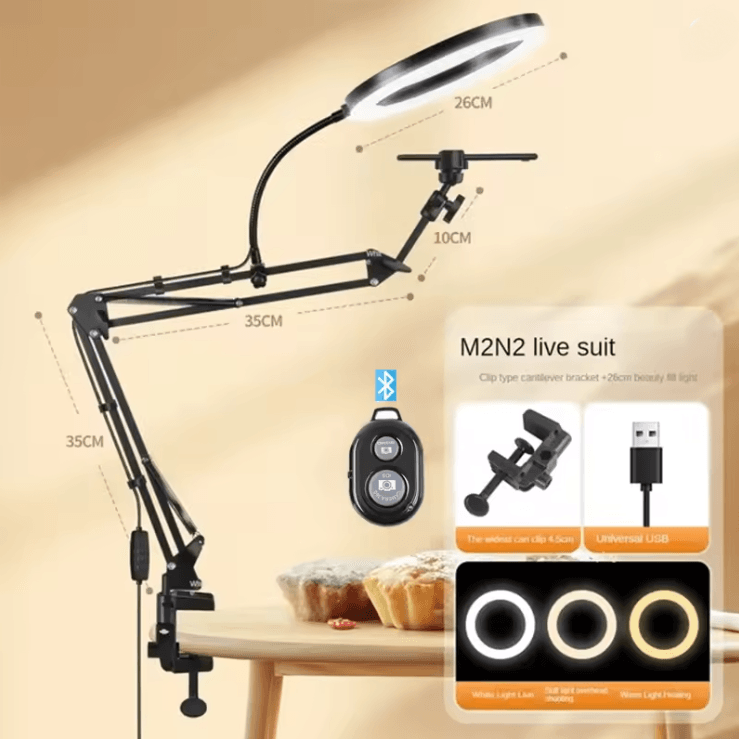 Professional Overhead Phone Stand With Lighting For Recording Video And Live Streaming 2