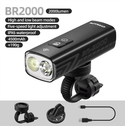 Cyclami 2000 Lumens Bike Headlight USB Rechargeable Front Bicycle Light With Aluminum Alloy Body 3