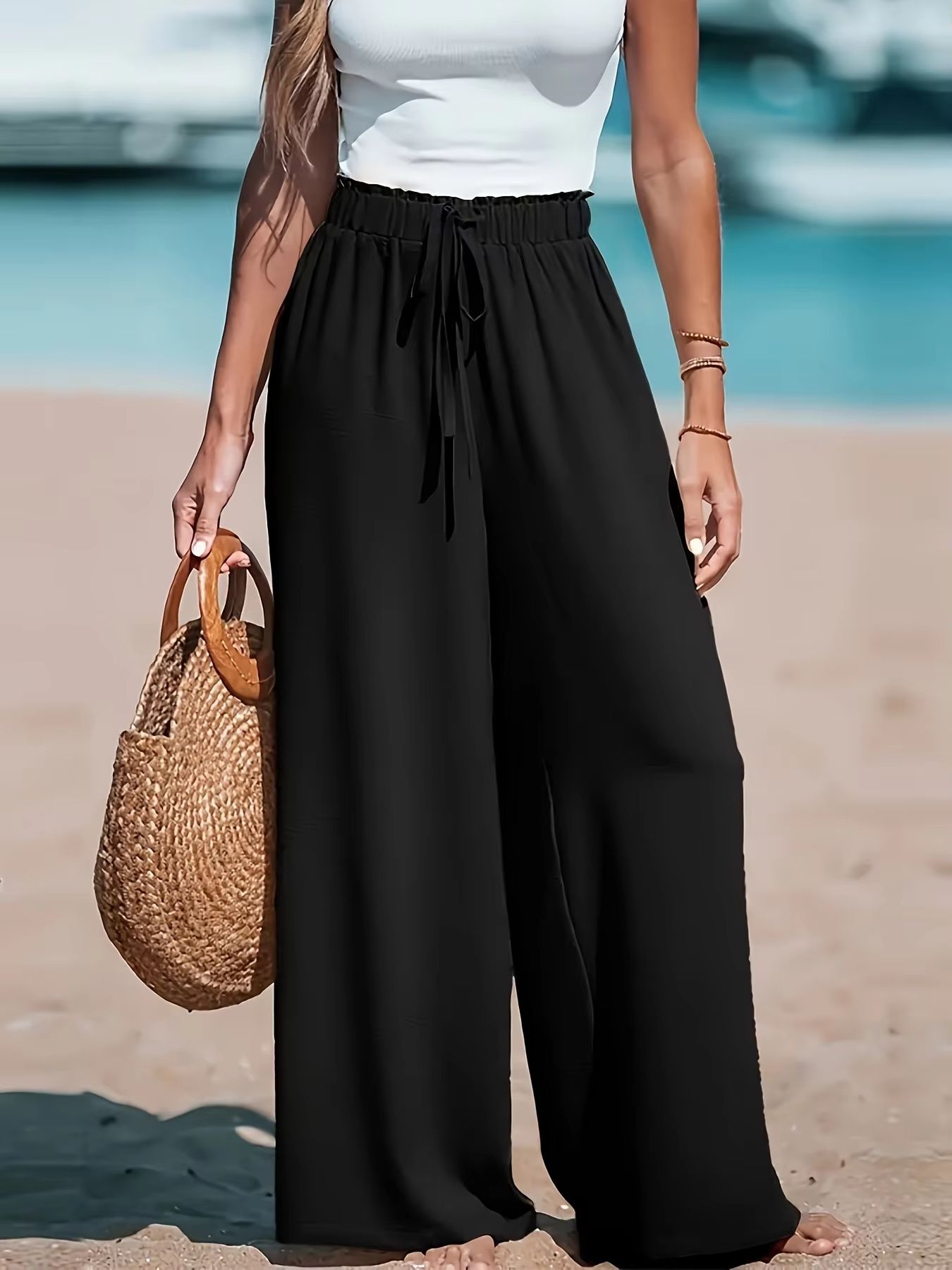 Four Seasons Wide Leg Drawstring Pants  Casual Chic Comfort For Women 4