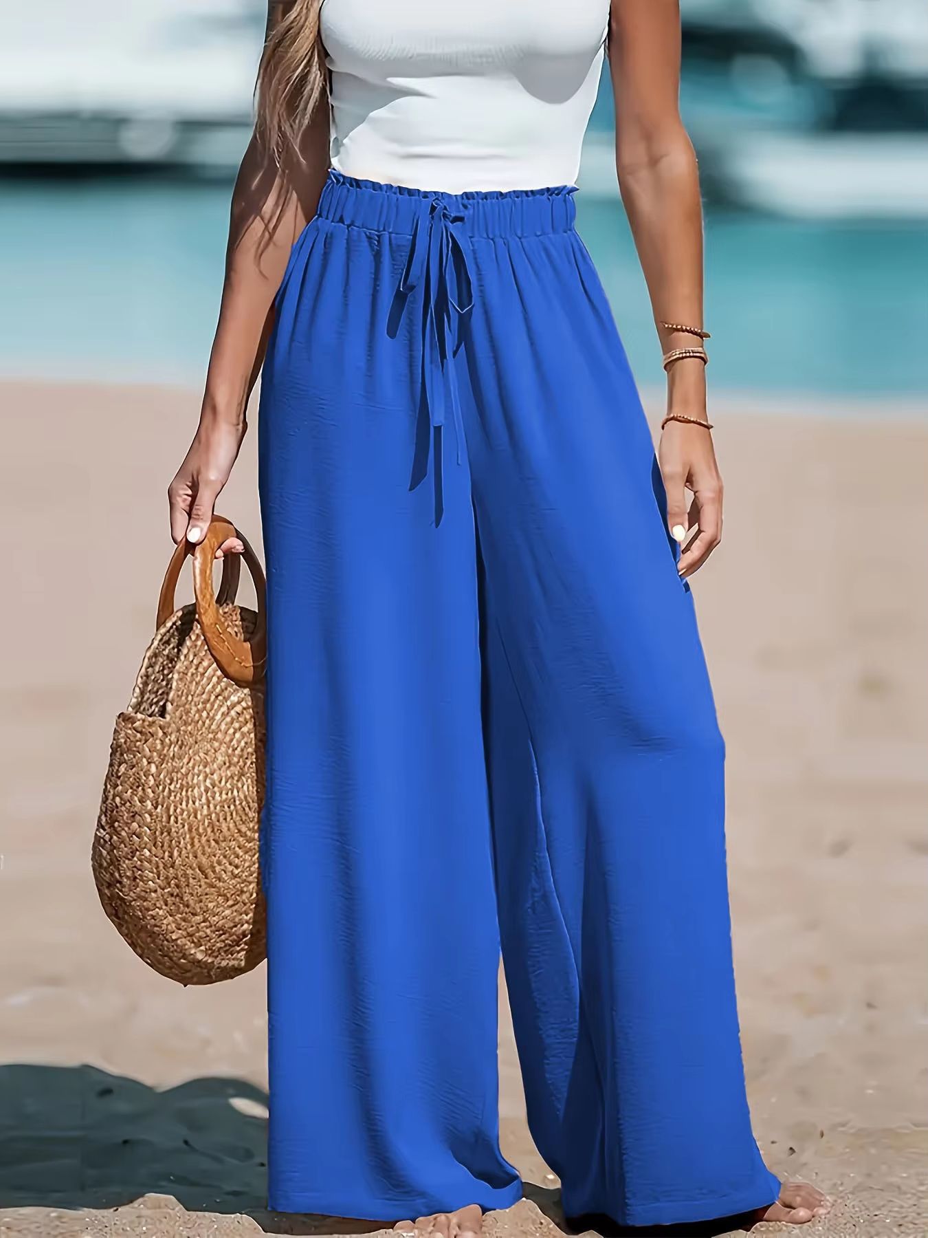 Four Seasons Wide Leg Drawstring Pants  Casual Chic Comfort For Women 8