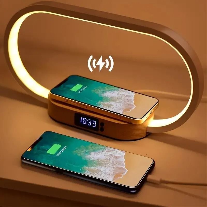 Multifunction Wireless Charger Stand Clock LED Desk Lamp with USB Fast Charging Dock