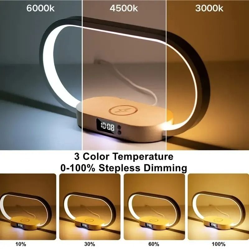 Multifunction Wireless Charger Stand Clock LED Desk Lamp With USB Fast Charging Dock 1