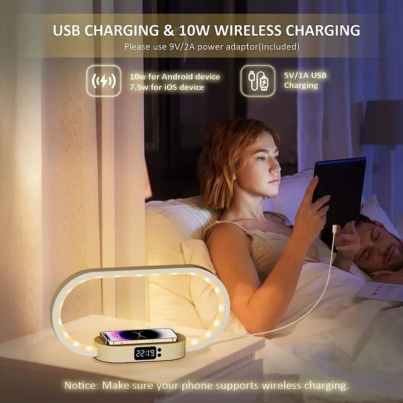 Multifunction Wireless Charger Stand Clock LED Desk Lamp With USB Fast Charging Dock 3