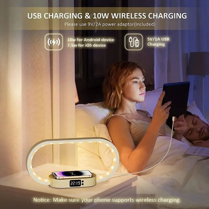 Multifunction Wireless Charger Stand Clock LED Desk Lamp With USB Fast Charging Dock 3