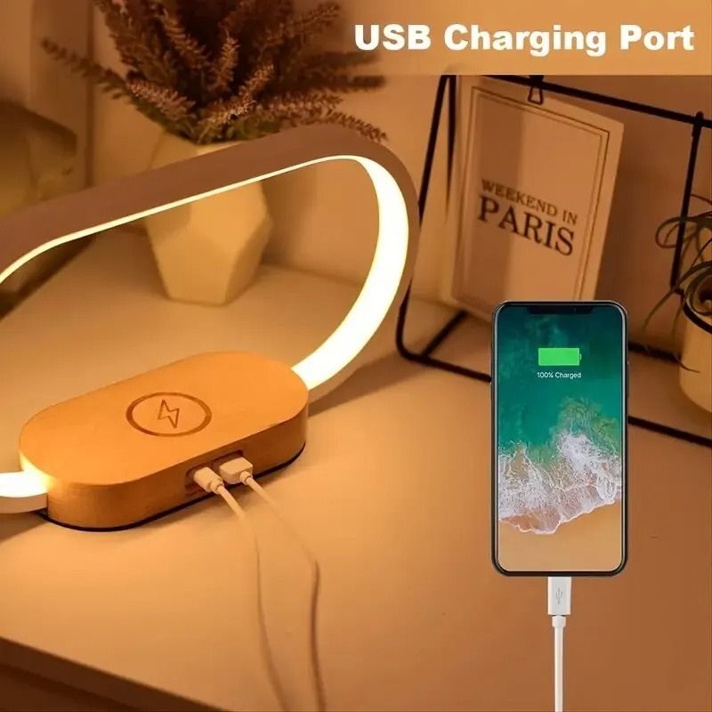 Multifunction Wireless Charger Stand Clock LED Desk Lamp With USB Fast Charging Dock 4