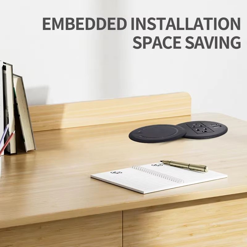 Recessed Desktop Power Socket  Round Multifunctional Plug With 2 Outlets USB  TypeC Ports 1