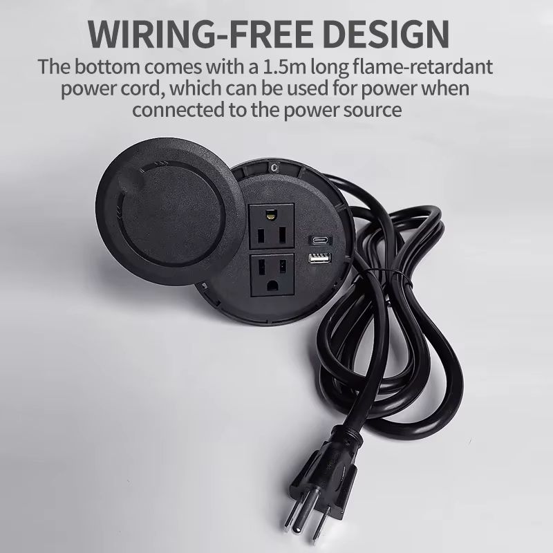 Recessed Desktop Power Socket  Round Multifunctional Plug With 2 Outlets USB  TypeC Ports 2
