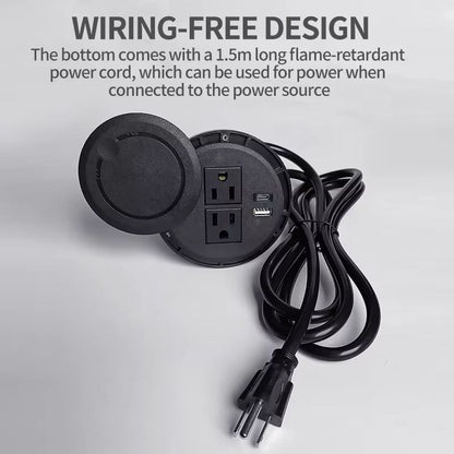 Recessed Desktop Power Socket  Round Multifunctional Plug With 2 Outlets USB  TypeC Ports 2