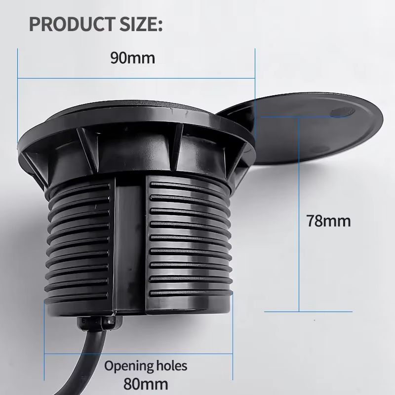 Recessed Desktop Power Socket  Round Multifunctional Plug With 2 Outlets USB  TypeC Ports 3