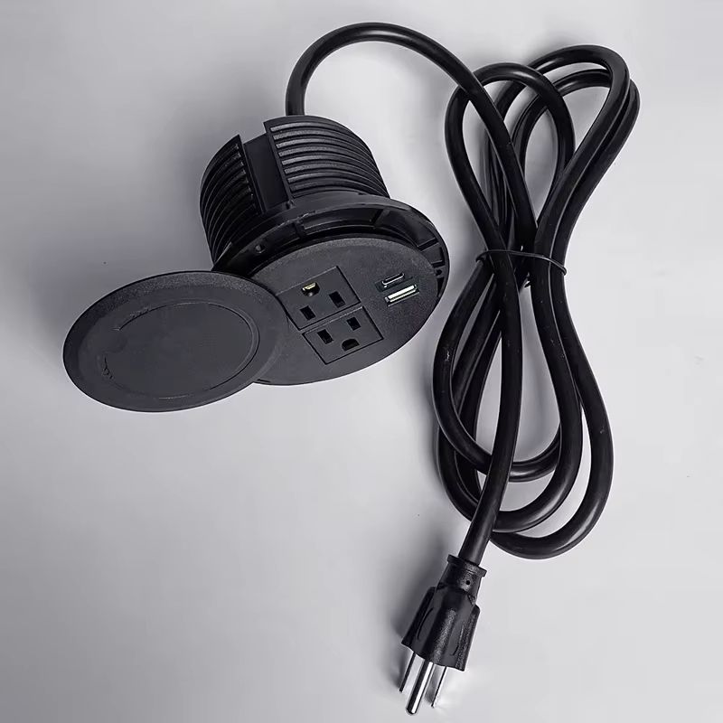 Recessed Desktop Power Socket  Round Multifunctional Plug With 2 Outlets USB  TypeC Ports 4