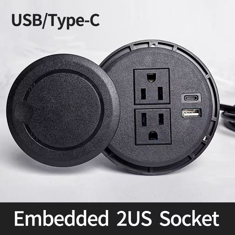 Recessed Desktop Power Socket  Round Multifunctional Plug With 2 Outlets USB  TypeC Ports 6