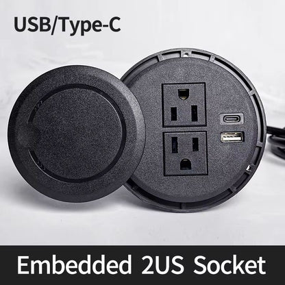 Recessed Desktop Power Socket  Round Multifunctional Plug With 2 Outlets USB  TypeC Ports 6
