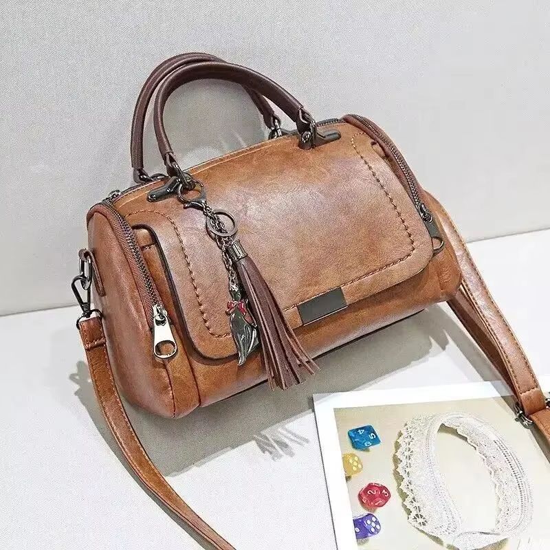 Womens Tassel Shoulder Bag  Large Capacity Crossbody Handbag With Zipper  Removable Strap 1