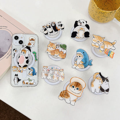 Cute Korean Cartoon Magsafe Magnetic Phone GripTok Stand for iPhone Foldable Wireless Charging Case Holder Ring