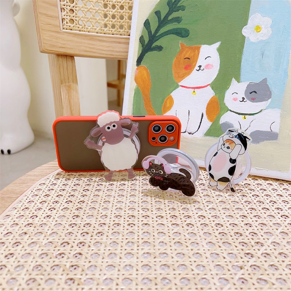 Cute Korean Cartoon Magsafe Magnetic Phone GripTok Stand for iPhone Foldable Wireless Charging Case Holder Ring
