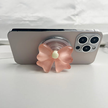 Cute Bow Magnetic Folding Phone Holder Socket Grip for MagSafe iPhone Mac Samsung Safe Ring Finger Expanding Stand