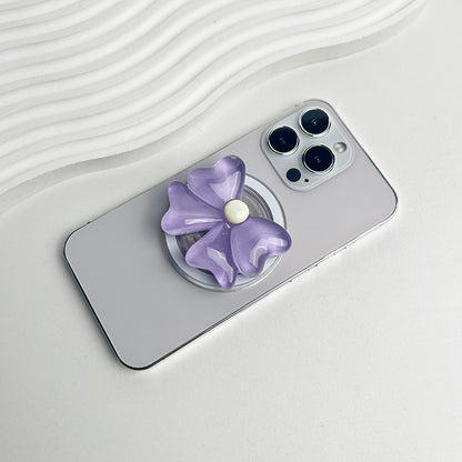 Cute Bow Magnetic Folding Phone Holder Socket Grip for MagSafe iPhone Mac Samsung Safe Ring Finger Expanding Stand