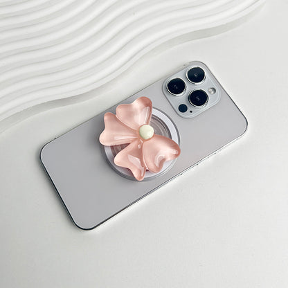 Cute Bow Magnetic Folding Phone Holder Socket Grip for MagSafe iPhone Mac Samsung Safe Ring Finger Expanding Stand