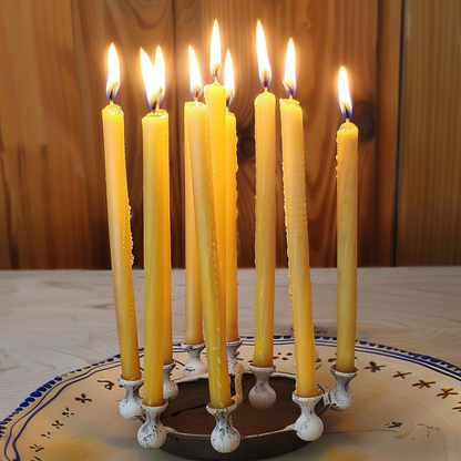 Natural Beeswax Hanukkah Candle Set, Thin Taper Honey Chanukah Candles for Ritual, Prayer, and Birthday Use, Unscented