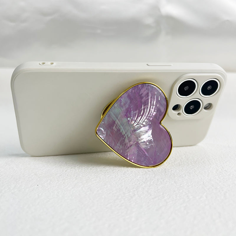 Luxury Heart shaped Shell Drop Adhesive Phone Grip, Electroplated Transparent Socket, Talk Tok Mobile Grip Heart Shell