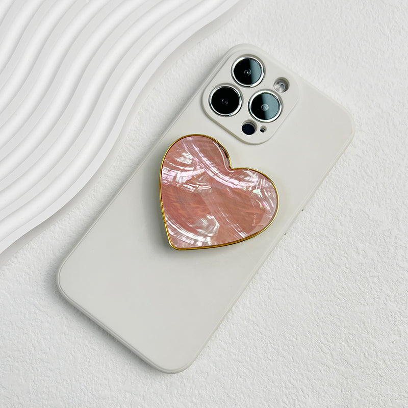 Luxury Heart shaped Shell Drop Adhesive Phone Grip, Electroplated Transparent Socket, Talk Tok Mobile Grip Heart Shell