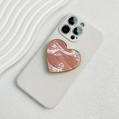 Luxury Heart shaped Shell Drop Adhesive Phone Grip, Electroplated Transparent Socket, Talk Tok Mobile Grip Heart Shell