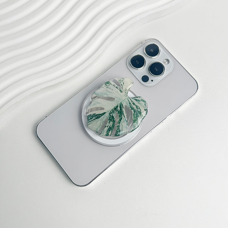 Tropical Leaf Magsafe Phone Grip Holder, Safe Ring Expanding Stand for IPhone Mac Samsung Fashion Decoration