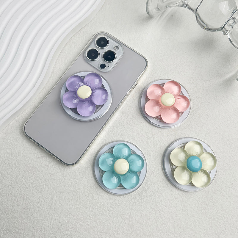 Magnetic Cute Floral Retractable Grip for Magsafe iPhone Clear Resin Candy Flower Phone Holder Foldable Stand Kickstand