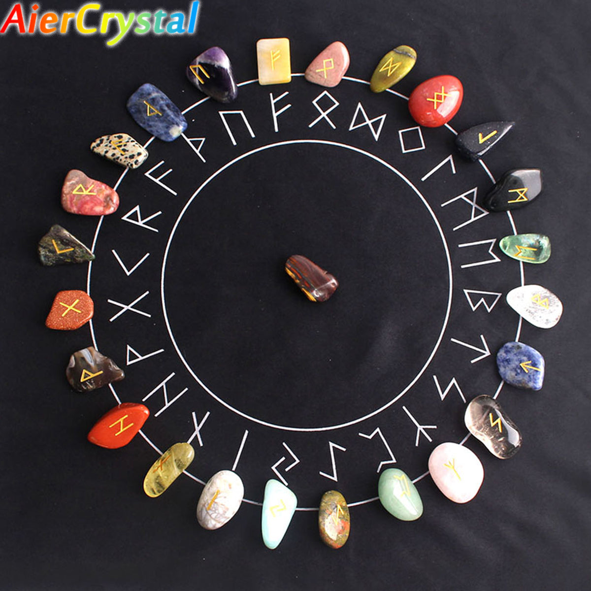 Natural Crystal Rune Stones Set Quartz Agate Crystal Stones for Reiki Healing, Witchcraft, Spiritual Energy & Rune